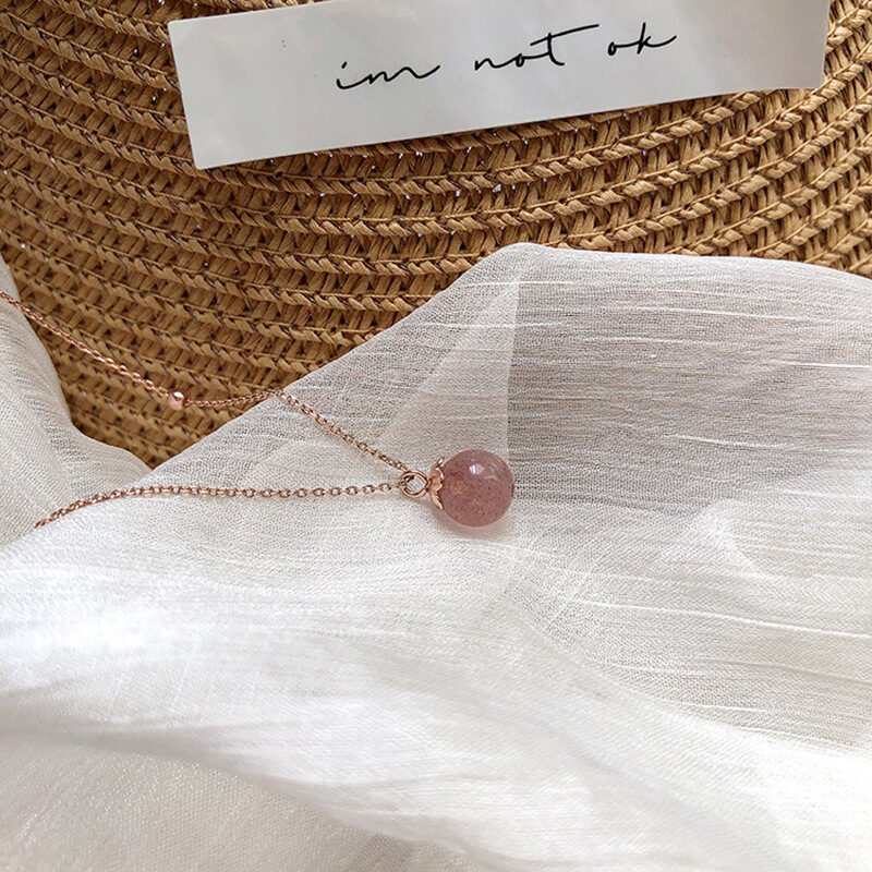 Natural Pink Crystal Necklace - Image 2