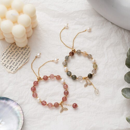 Natural Stone Bracelet Strawberry Crystal Freshwater Pearl Mixed Chain Bracelet - Image 4