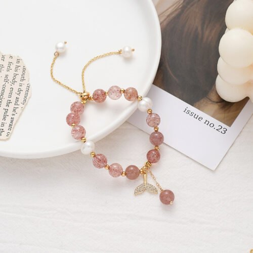 Natural Stone Bracelet Strawberry Crystal Freshwater Pearl Mixed Chain Bracelet - Image 5