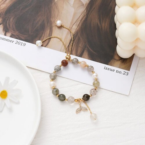 Natural Stone Bracelet Strawberry Crystal Freshwater Pearl Mixed Chain Bracelet - Image 2
