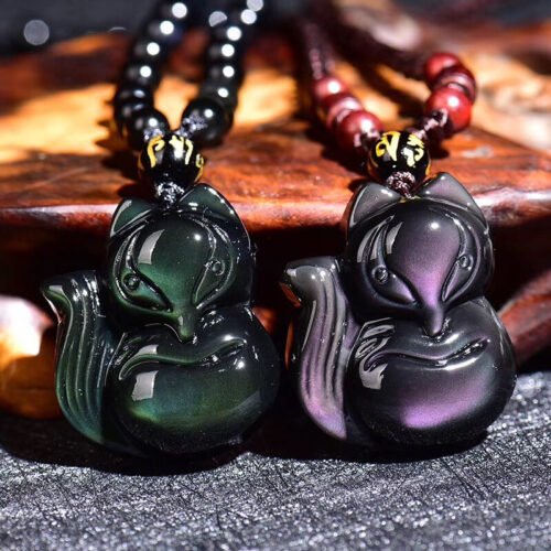 Natural Crystal Obsidian Fox Necklace - Image 3