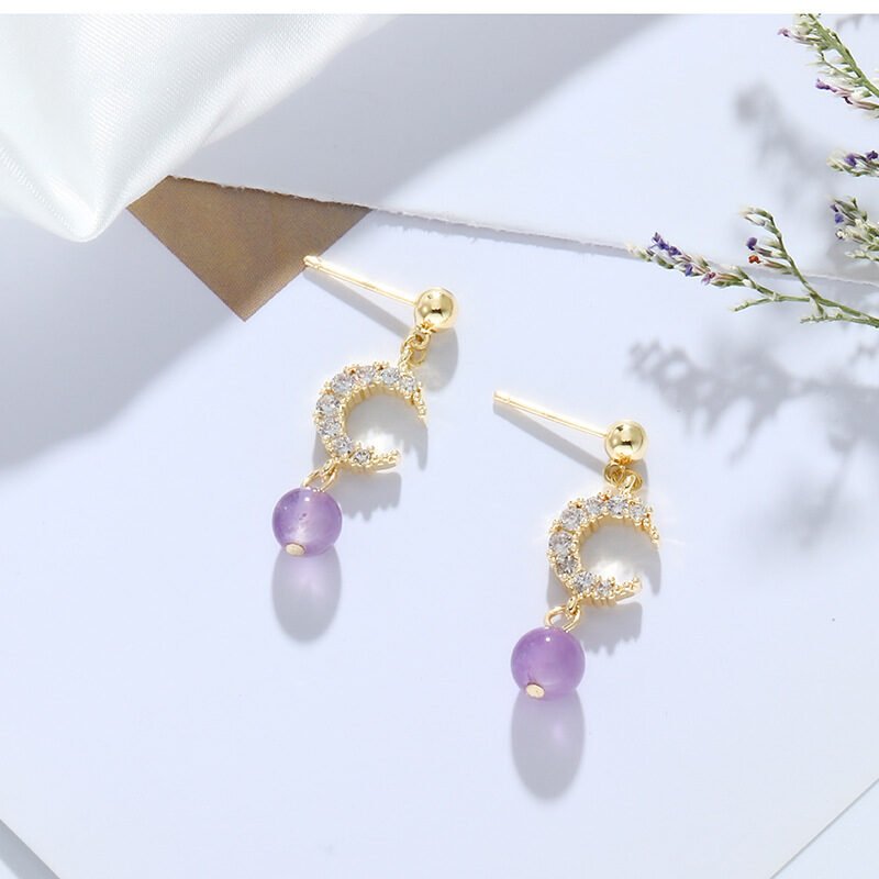 Natural Crystal Moon Earrings - Image 2