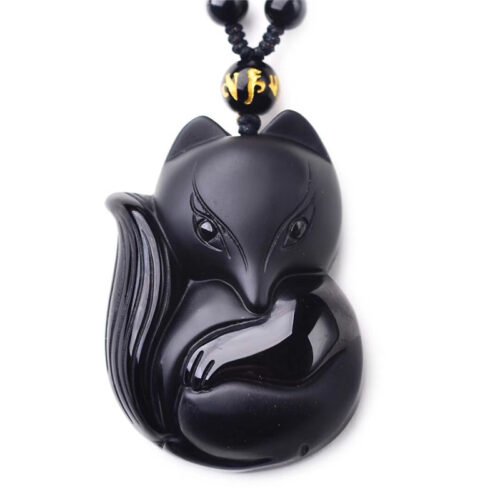 Natural Crystal Obsidian Fox Necklace - Image 4