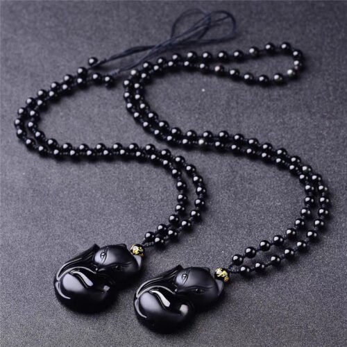 Natural Crystal Obsidian Fox Necklace - Image 2