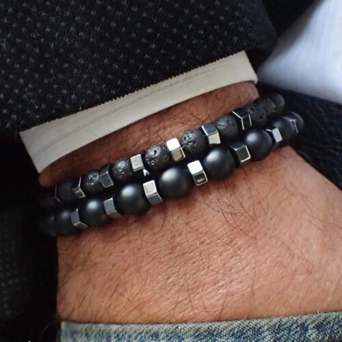 Frosted Volcanic Stone Combination Men's Bracelet - Image 4