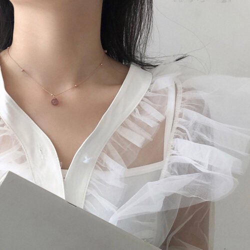 Natural Pink Crystal Necklace - Image 7