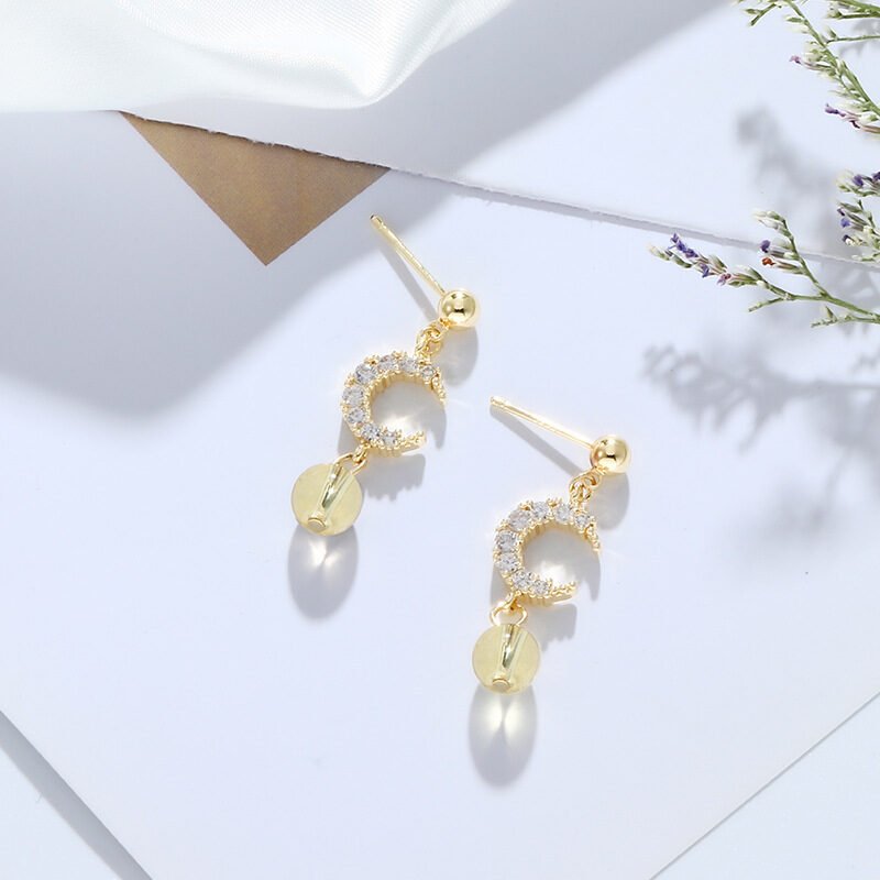 Natural Crystal Moon Earrings - Image 3