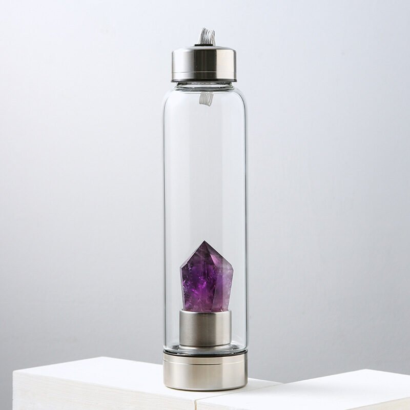 Natural Amethyst Energy Glass Water Bottle - Image 4