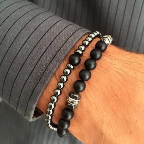Frosted Volcanic Stone Combination Men's Bracelet - Image 3
