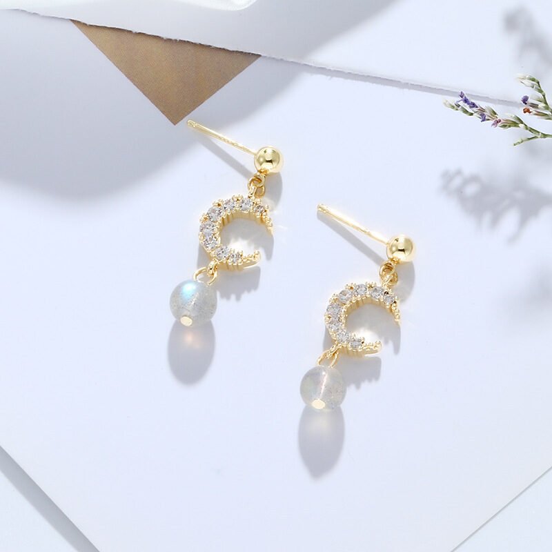 Natural Crystal Moon Earrings - Image 4