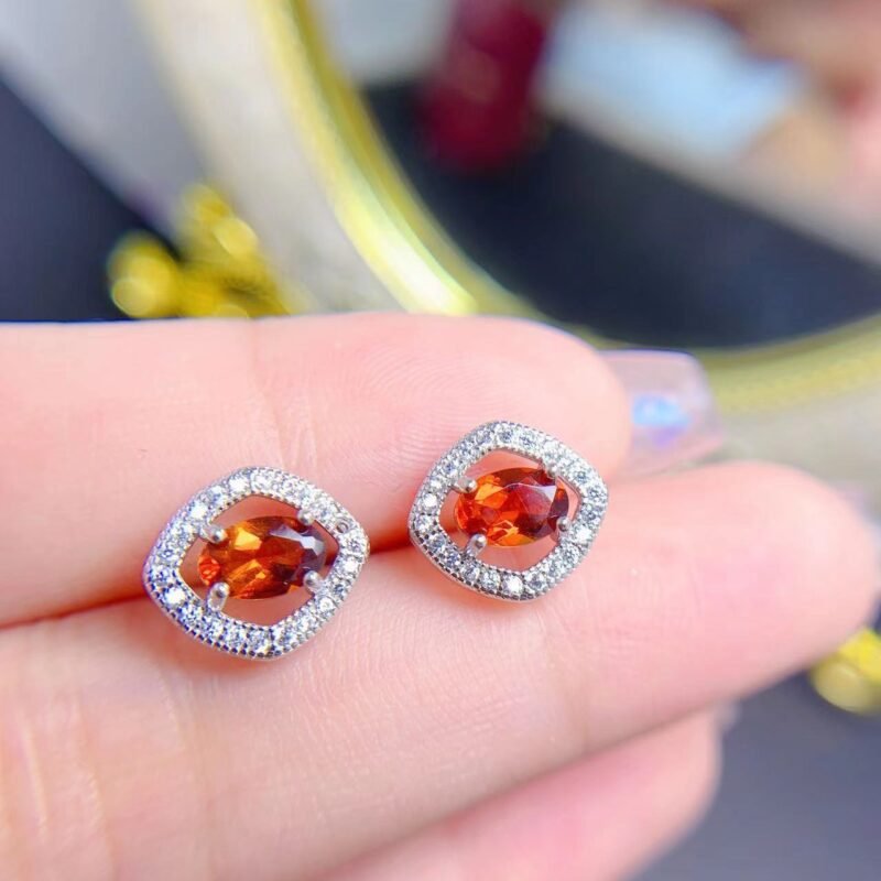 Natural Citrine 925 Silver Stud Earrings