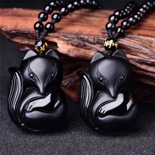 Natural Crystal Obsidian Fox Necklace - Image 6