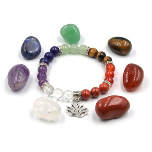Natural Colorful Rough Stone And Bracelet Set - Image 2
