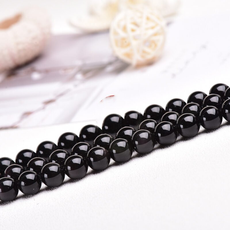 Natural Crystal Polished Obsidian Round Beads - Image 2