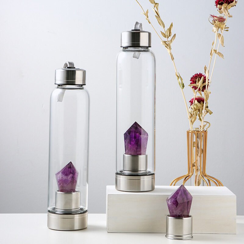 Natural Amethyst Energy Glass Water Bottle