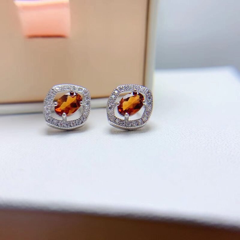 Natural Citrine 925 Silver Stud Earrings - Image 2