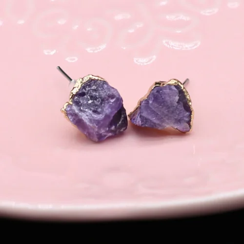 Natural Amethyst Rough Stone Earrings - Image 5