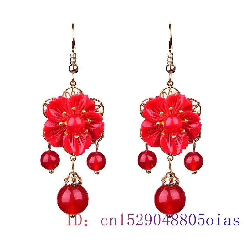 Red Jade Flower Earrings Natural Crystal 925 Silver Charm - Image 3