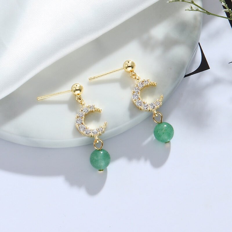 Natural Crystal Moon Earrings