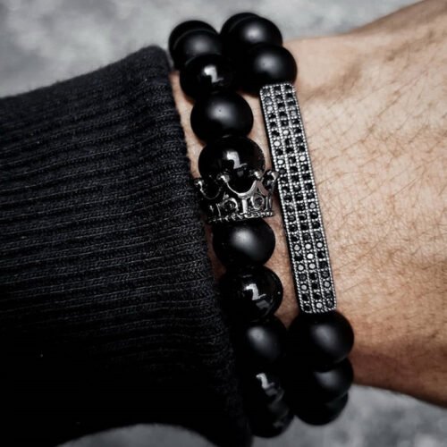 Frosted Volcanic Stone Combination Men's Bracelet - Image 6