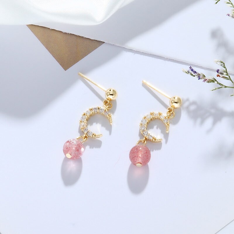 Natural Crystal Moon Earrings - Image 5