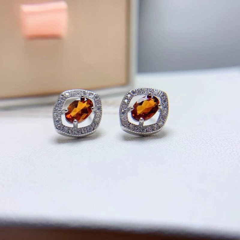 Natural Citrine 925 Silver Stud Earrings - Image 4