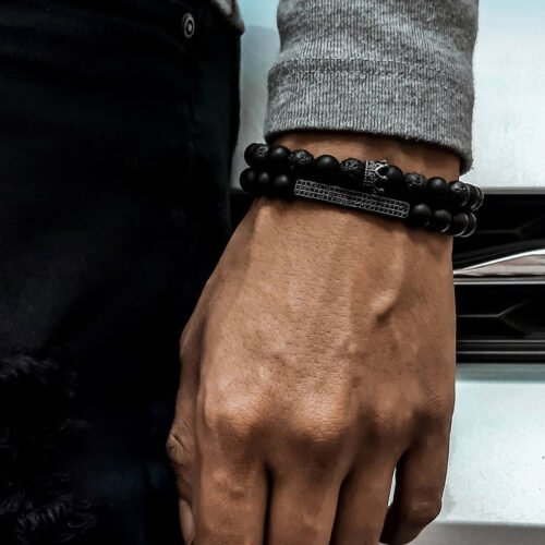 Frosted Volcanic Stone Combination Men's Bracelet - Image 2