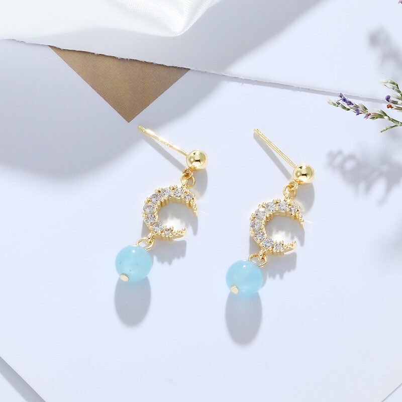 Natural Crystal Moon Earrings - Image 6