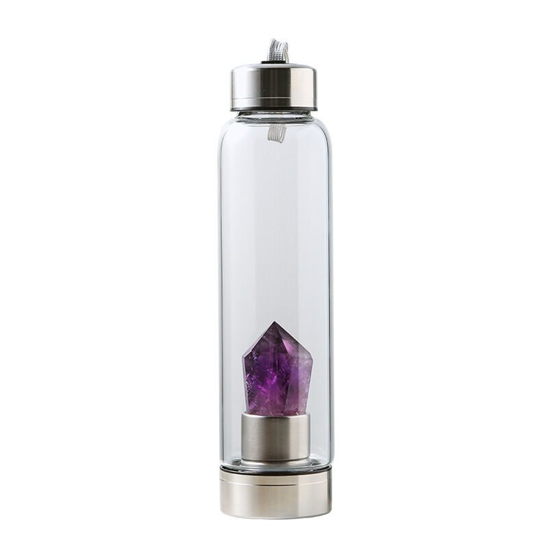 Natural Amethyst Energy Glass Water Bottle - Image 3