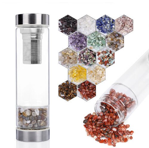 Glass Water Cup Natural Gravel Crystal With Strainer - Image 2