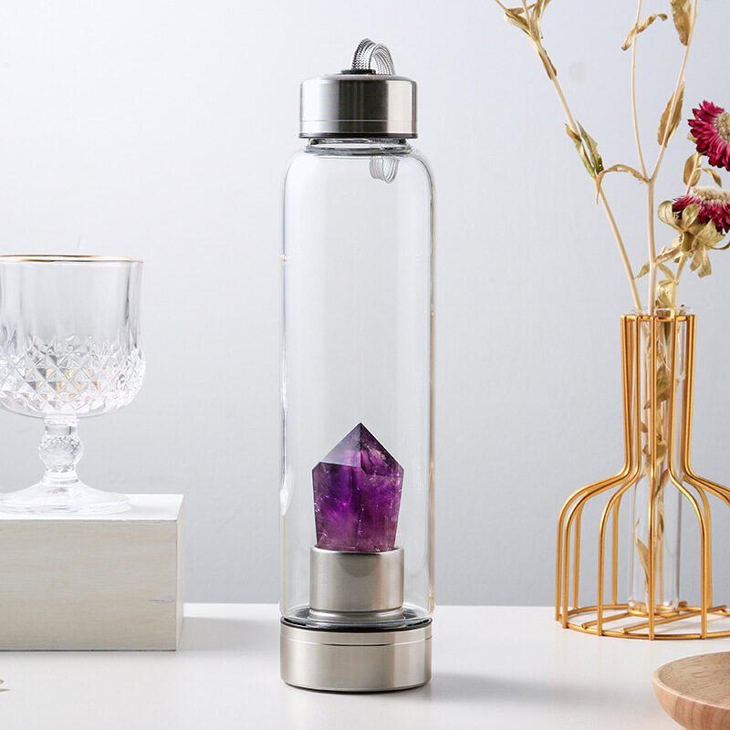 Natural Amethyst Energy Glass Water Bottle - Image 5