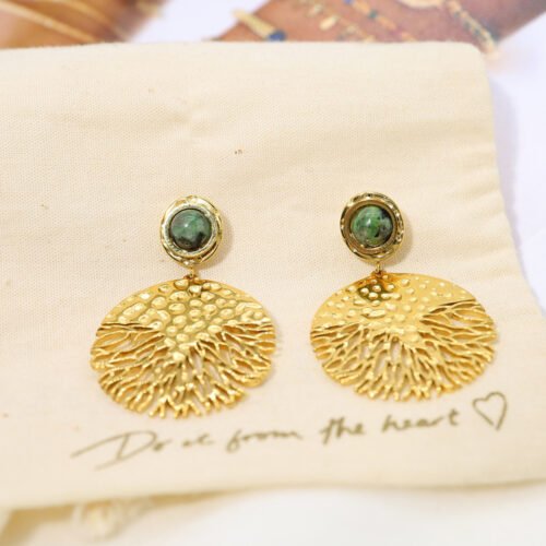 Natural Stone Titanium Steel Ear Studs - Image 2