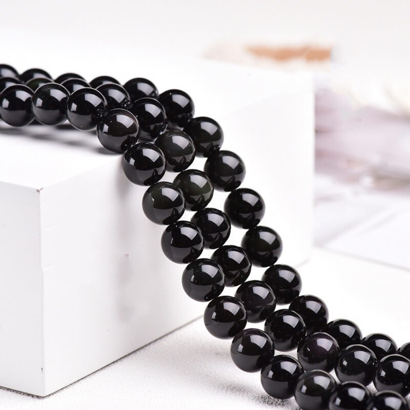 Natural Crystal Polished Obsidian Round Beads - Image 3