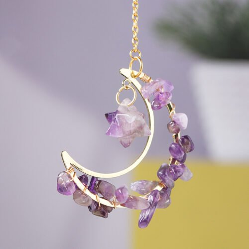 Natural Crystal Gravel Moon Necklace - Image 2