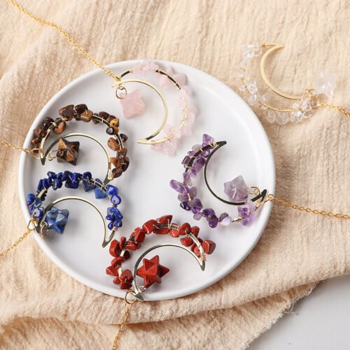 Natural Crystal Gravel Moon Necklace - Image 4