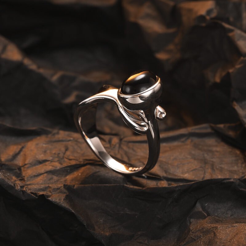 S925 Natural Black Agate Ring - Image 6