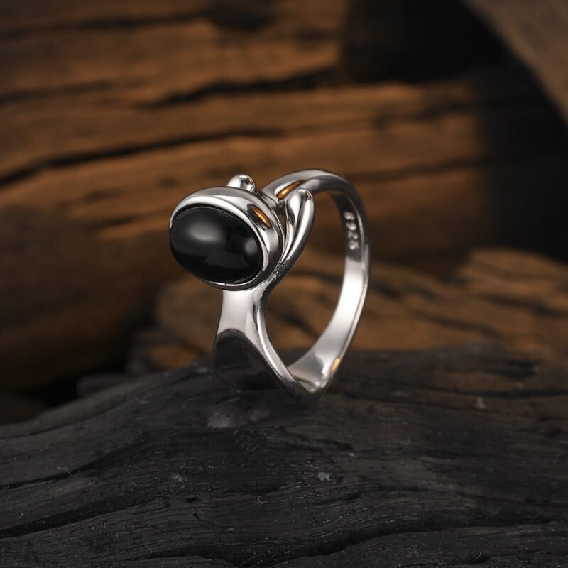 S925 Natural Black Agate Ring - Image 4