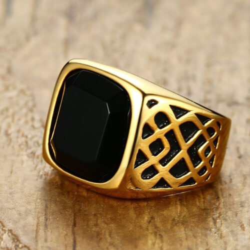 17.5MM Stainless Steel Black Agate Casting Ring - Image 3