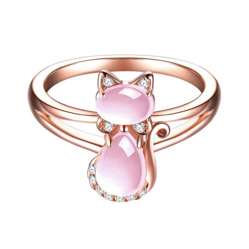 Rose Gold Plated Pink Crystal Cat Ring