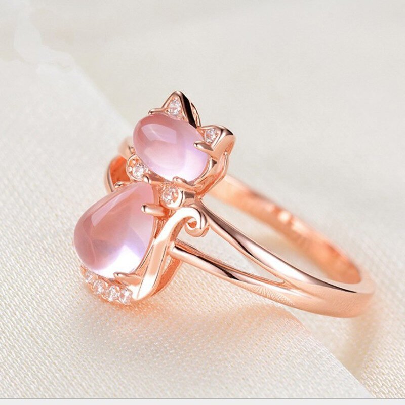 Rose Gold Plated Pink Crystal Cat Ring - Image 3