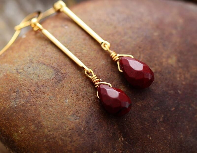 Natural Stone Drop Earrings Red Jasper - Image 3