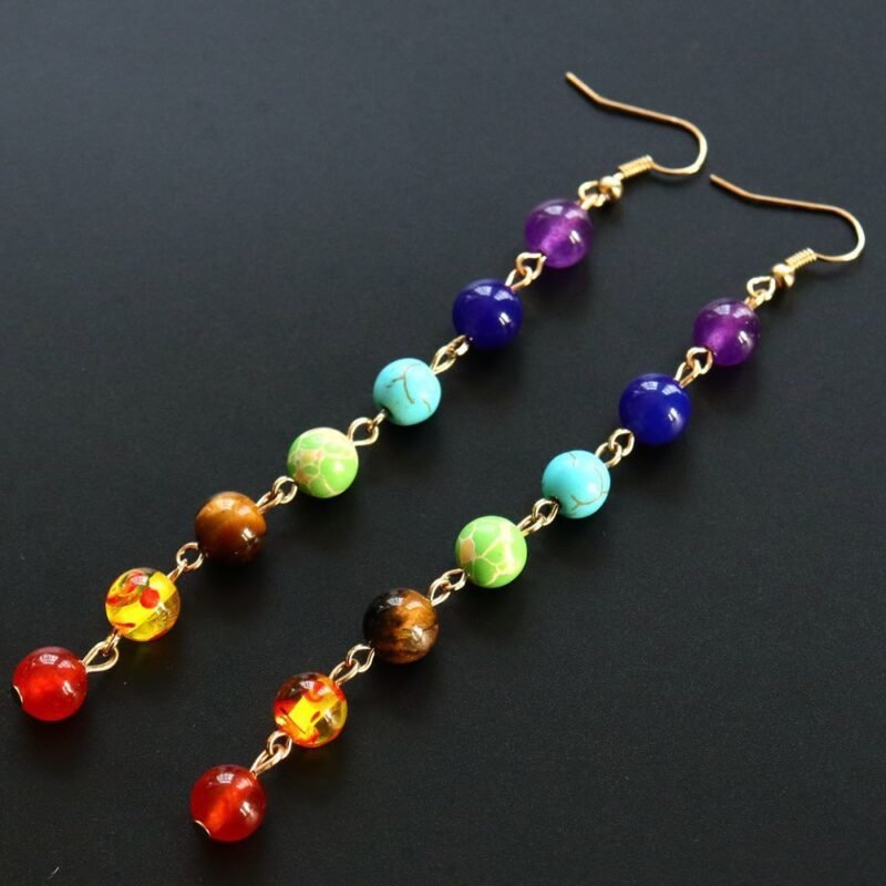 Women's Natural 7 Crystal Stone Round Bead Earrings - Image 2