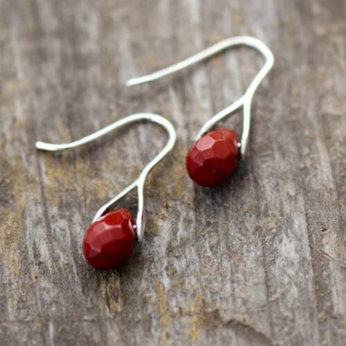 Natural Stone Drop Earrings Red Jasper 925 silver - Image 3