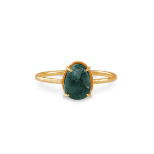 Natural Seaweed Green Agate 925 Silver Ring - Image 4