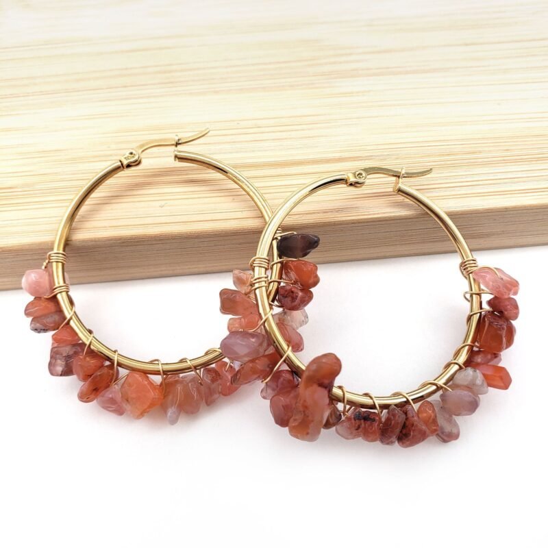 Circle Natural Crystal Stone Stainless Steel Earrings - Image 8