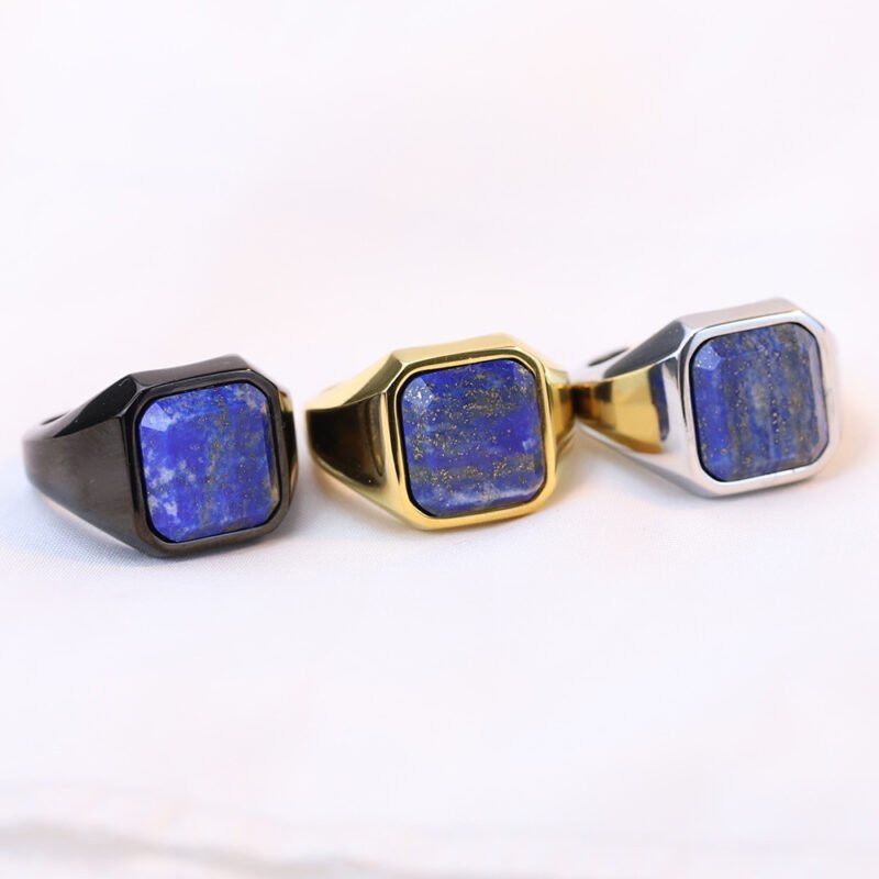 Geometric 22MM Square Lapis Stainless Steel Ring