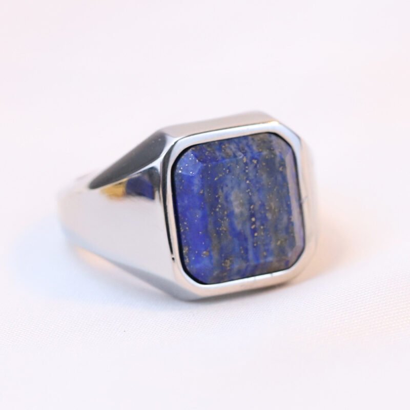 Geometric 22MM Square Lapis Stainless Steel Ring - Image 4