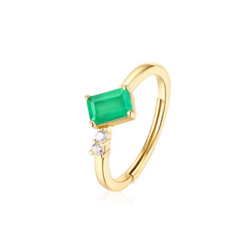 Green Agate Square Ring 9K Gold Plated - Image 3