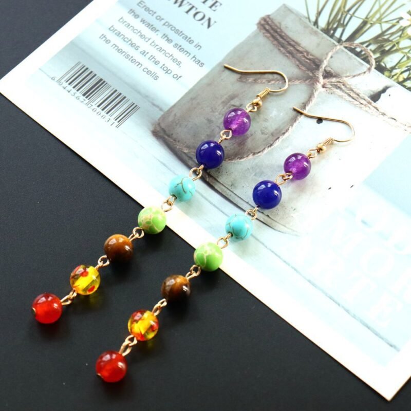 Women's Natural 7 Crystal Stone Round Bead Earrings - Image 3