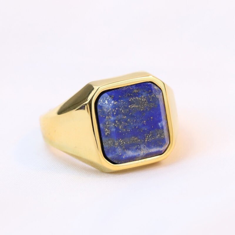 Geometric 22MM Square Lapis Stainless Steel Ring - Image 3